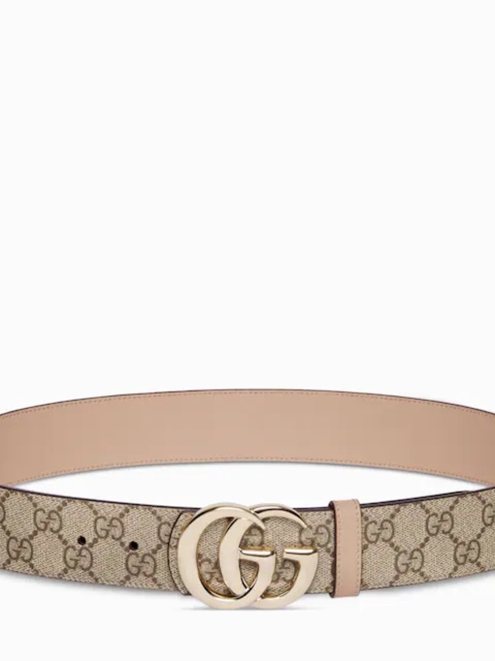 Gucci Beige GG Canvas Belt with Nude Leather and Gold Double G